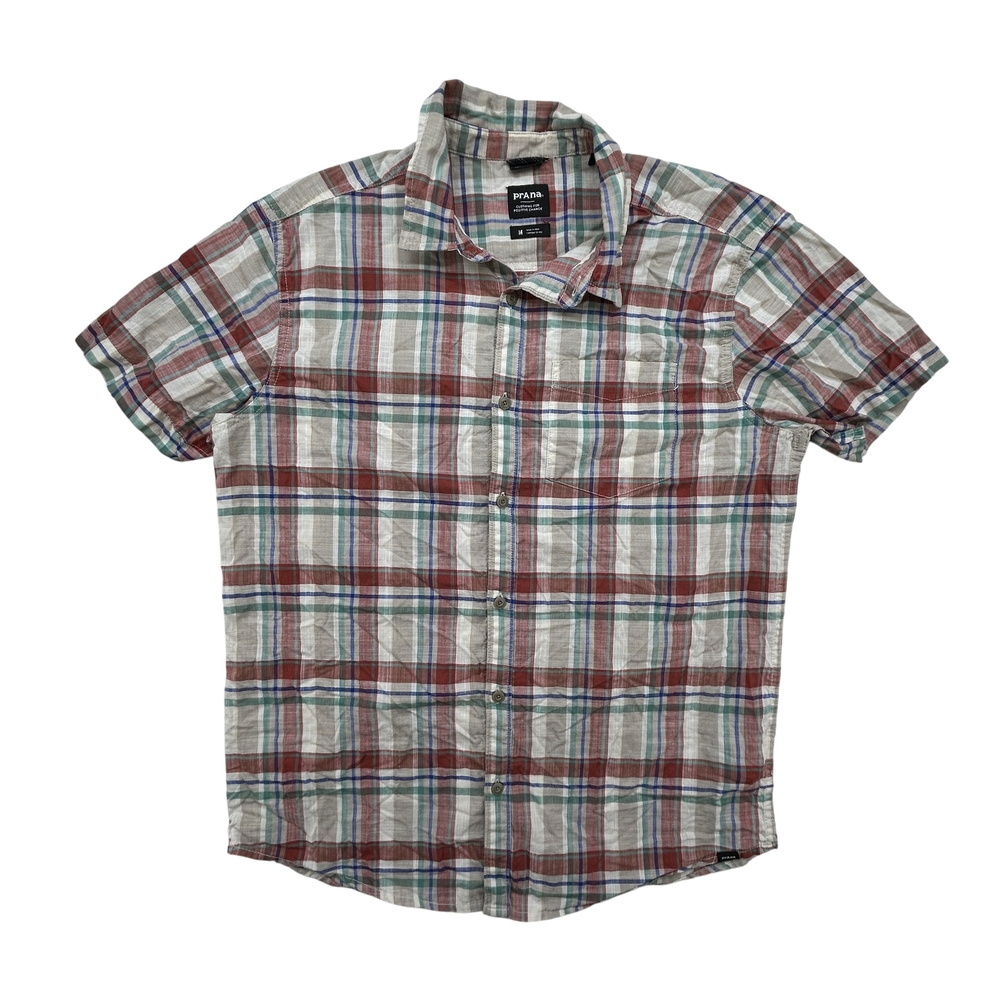 prAna Shirt Mens Medium Standard Fit Plaid Short Sleeve Organic Cotton Summer